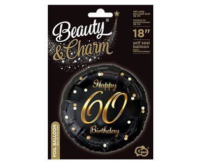 Balon foliowy Happy 60 Birthday, czarny złoty nadruk, 46 cm Godan Balon foliowy Happy 60 Birthday, czarny złoty nadruk, 46 cm Godan
