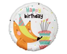 Balon foliowy Happy Birthday Rudy lis, 45 cm Godan