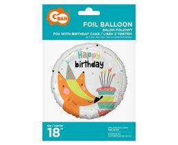 Balon foliowy Happy Birthday Rudy lis, 45 cm Godan