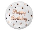 Balon foliowy Happy Birthday, biały, nadruk różowo-złoty, 18' Godan