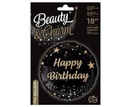 Balon foliowy Happy Birthday czarny, nadruk złoty, 18' Godan