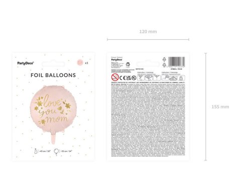 Balon foliowy Love you mom, różowy 45 cm Partydeco Balon foliowy Love you mom, różowy 45 cm Partydeco