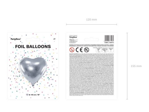 Balon foliowy Serce 45cm, srebrne Partydeco Balon foliowy Serce 45cm, srebrne Partydeco