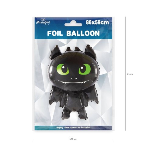 Balon foliowy Smok czarny, Szczerbatek 86x56 cm PartyPal Balon foliowy Smok czarny, Szczerbatek 86x56 cm PartyPal