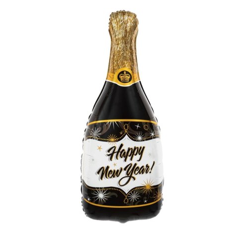 Balon foliowy Szampan Happy New Year czarny 100x49 cm VivaParty Balon foliowy Szampan Happy New Year czarny 100x49 cm VivaParty