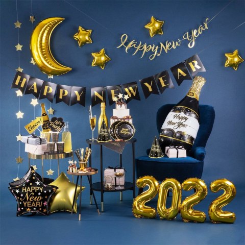 Balon foliowy gwiazda Happy New Year czarna 45 cm PartyPal Balon foliowy gwiazda Happy New Year czarna 45 cm PartyPal