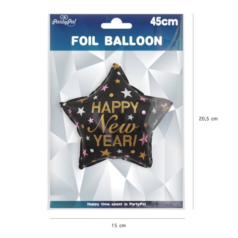 Balon foliowy gwiazda Happy New Year czarna 45 cm PartyPal Balon foliowy gwiazda Happy New Year czarna 45 cm PartyPal