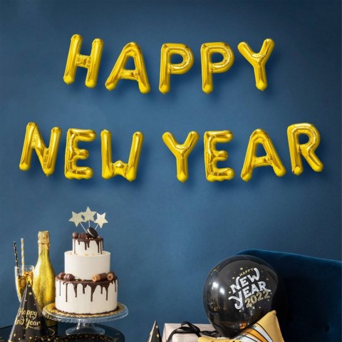 Balon foliowy napis Happy New Year złoty PartyPal Balon foliowy napis Happy New Year złoty PartyPal