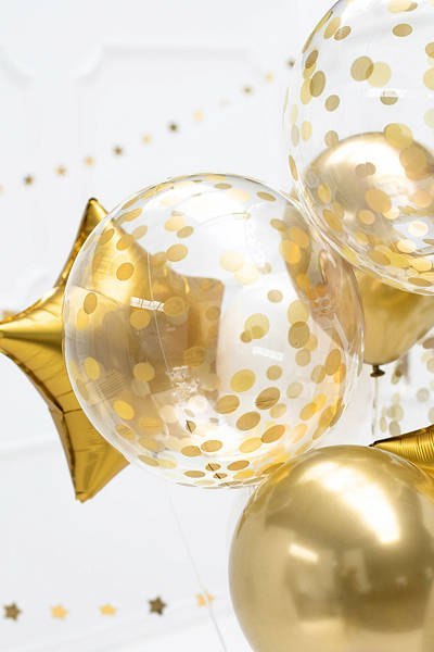 Balon przezroczysty, okrągły kryształowy bobo z konfetti, 40cm Partydeco Balon przezroczysty, okrągły kryształowy bobo z konfetti, 40cm Partydeco