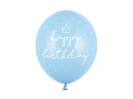Balony Niebieskie urodzinowe, Happy Birthday 30cm, 6 szt. Partydeco