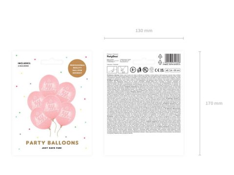 Balony Różowe urodzinowe, Happy Birthday 30cm, 6 szt. Partydeco Balony Różowe urodzinowe, Happy Birthday 30cm, 6 szt. Partydeco