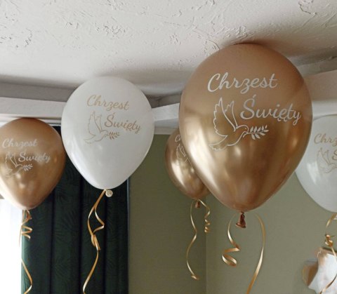Balony lateksowe Chrzest Święty białe, złoty nadruk 10 szt. Flowballoons Balony lateksowe Chrzest Święty białe, złoty nadruk 10 szt. Flowballoons
