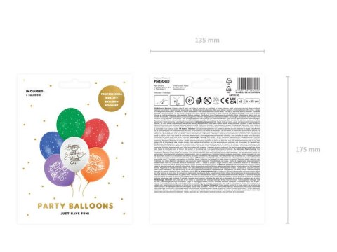 Balony lateksowe Happy birthday to you 30cm, 6 sztuk Partydeco Balony lateksowe Happy birthday to you 30cm, 6 sztuk Partydeco