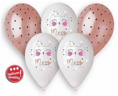 Balony lateksowe Kotki Meow 33 cm, 5 sztuk Godan Balony lateksowe Kotki Meow 33 cm, 5 sztuk Godan