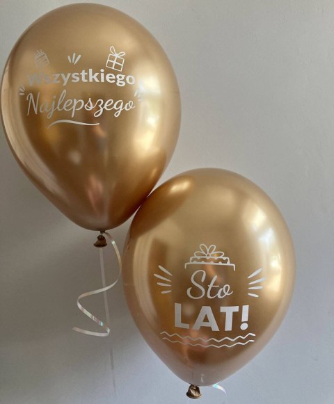Balony lateksowe Urodzinowe Złote Chrome Sto Lat, 30cm, 10 szt. Flowballoons Balony lateksowe Urodzinowe Złote Chrome Sto Lat, 30cm, 10 szt. Flowballoons