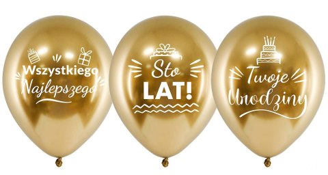 Balony lateksowe Urodzinowe Złote Chrome Sto Lat, 30cm, 10 szt. Flowballoons Balony lateksowe Urodzinowe Złote Chrome Sto Lat, 30cm, 10 szt. Flowballoons