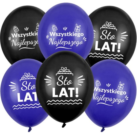 Balony urodzinowe Sto Lat, granatowe mix, 30cm, 50 szt. Flowballoons Balony urodzinowe Sto Lat, granatowe mix, 30cm, 50 szt. Flowballoons