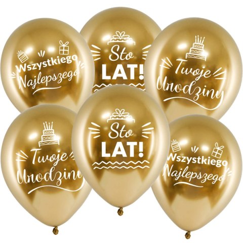 Balony urodzinowe złote Chrome Sto Lat, 30cm, 50 szt. Flowballoons Balony urodzinowe złote Chrome Sto Lat, 30cm, 50 szt. Flowballoons