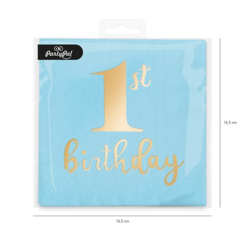 Serwetki 1st Birthday Roczek niebieskie, 33x33cm, 10 szt. PartyPal Serwetki 1st Birthday Roczek niebieskie, 33x33cm, 10 szt. PartyPal
