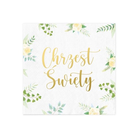Serwetki Chrzest Święty białe, zielone kwiaty 33x33cm, 10 szt. PartyPal Serwetki Chrzest Święty białe, zielone kwiaty 33x33cm, 10 szt. PartyPal