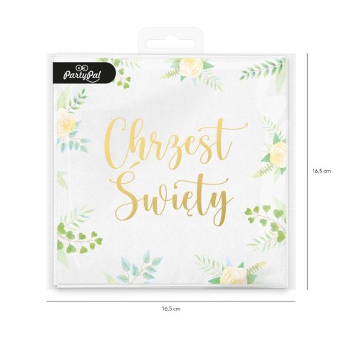 Serwetki Chrzest Święty białe, zielone kwiaty 33x33cm, 10 szt. PartyPal Serwetki Chrzest Święty białe, zielone kwiaty 33x33cm, 10 szt. PartyPal
