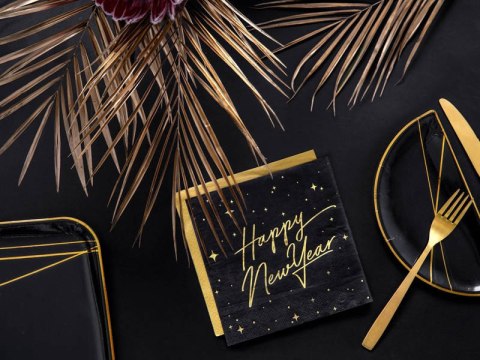 Serwetki Happy New Year, czarne, 33cm, 20 szt. Partydeco Serwetki Happy New Year, czarne, 33cm, 20 szt. Partydeco
