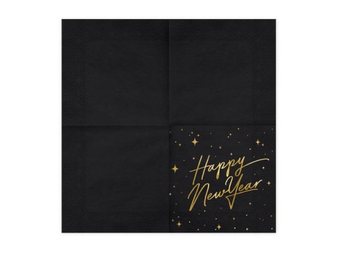 Serwetki Happy New Year, czarne, 33cm, 20 szt. Partydeco Serwetki Happy New Year, czarne, 33cm, 20 szt. Partydeco