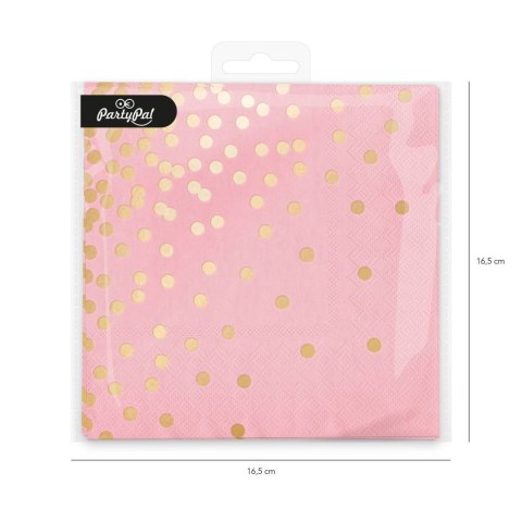 Serwetki Różowe w złote kropki 33x33cm, 10 szt. PartyPal Serwetki Różowe w złote kropki 33x33cm, 10 szt. PartyPal