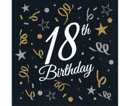 Serwetki urodzinowe 18th Birthday czarne, 33 cm 20 sztuk Godan