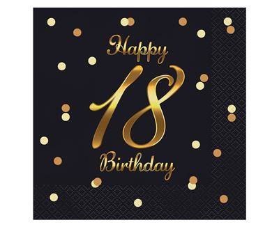 Serwetki urodzinowe Happy 18 Birthday czarne, 33 cm 20 sztuk Godan Serwetki urodzinowe Happy 18 Birthday czarne, 33 cm 20 sztuk Godan