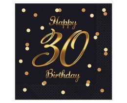 Serwetki urodzinowe Happy 30 Birthday czarne, 33 cm 20 sztuk Godan