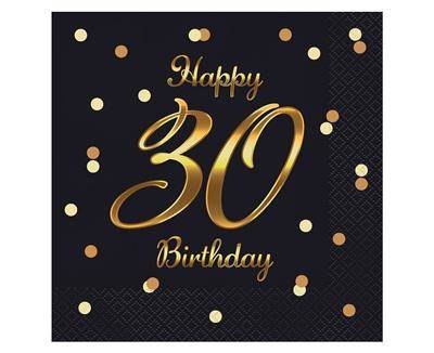 Serwetki urodzinowe Happy 30 Birthday czarne, 33 cm 20 sztuk Godan Serwetki urodzinowe Happy 30 Birthday czarne, 33 cm 20 sztuk Godan