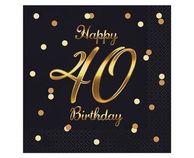Serwetki urodzinowe Happy 40 Birthday czarne, 33 cm 20 sztuk Godan Serwetki urodzinowe Happy 40 Birthday czarne, 33 cm 20 sztuk Godan
