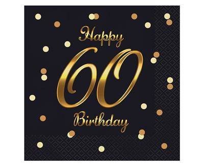 Serwetki urodzinowe Happy 60 Birthday czarne, 33 cm 20 sztuk Godan Serwetki urodzinowe Happy 60 Birthday czarne, 33 cm 20 sztuk Godan