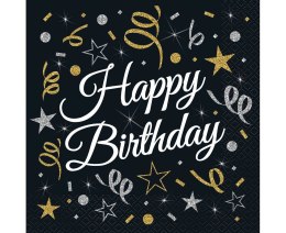 Serwetki urodzinowe Happy Birthday czarne, 33 cm 20 sztuk Godan