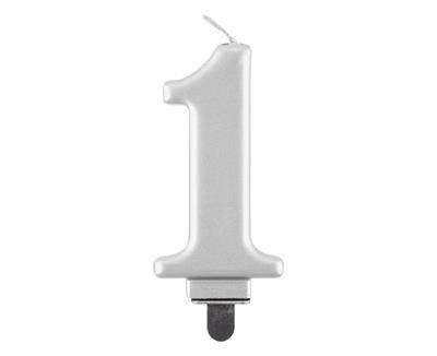 Świeczka cyferka 1, metalik srebrna 8 cm Godan Świeczka cyferka 1, metalik srebrna 8 cm Godan