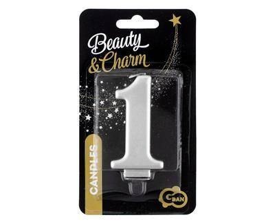 Świeczka cyferka 1, metalik srebrna 8 cm Godan Świeczka cyferka 1, metalik srebrna 8 cm Godan