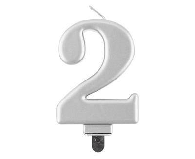 Świeczka cyferka 2, metalik srebrna 8 cm Godan Świeczka cyferka 2, metalik srebrna 8 cm Godan