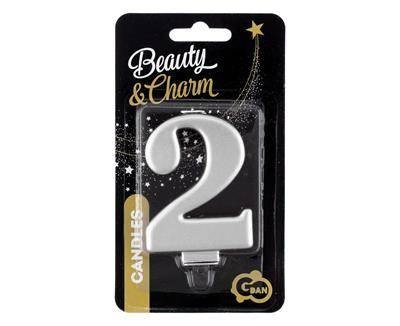 Świeczka cyferka 2, metalik srebrna 8 cm Godan Świeczka cyferka 2, metalik srebrna 8 cm Godan