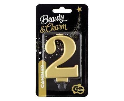 Świeczka cyferka 2, metalik złota, 8 cm Godan Świeczka cyferka 2, metalik złota, 8 cm Godan