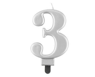 Świeczka cyferka 3, metalik srebrna 8 cm Godan Świeczka cyferka 3, metalik srebrna 8 cm Godan