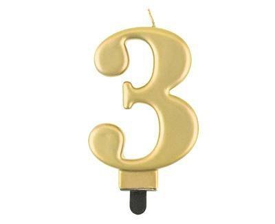 Świeczka cyferka 3, metalik złota, 8 cm Godan Świeczka cyferka 3, metalik złota, 8 cm Godan
