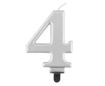 Świeczka cyferka 4, metalik srebrna 8 cm Godan Świeczka cyferka 4, metalik srebrna 8 cm Godan