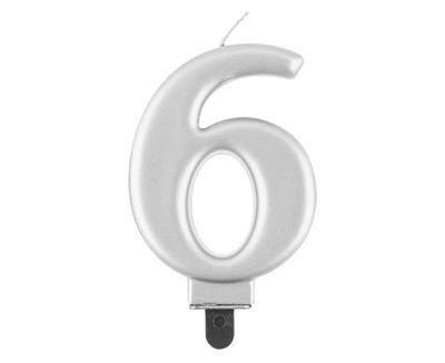 Świeczka cyferka 6, metalik srebrna 8 cm Godan Świeczka cyferka 6, metalik srebrna 8 cm Godan
