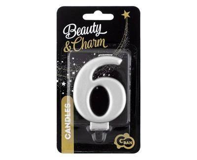 Świeczka cyferka 6, metalik srebrna 8 cm Godan Świeczka cyferka 6, metalik srebrna 8 cm Godan