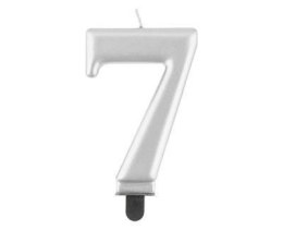 Świeczka cyferka 7, metalik srebrna 8 cm Godan
