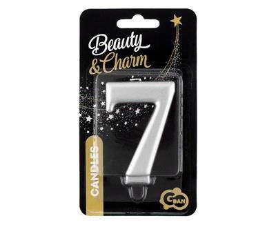 Świeczka cyferka 7, metalik srebrna 8 cm Godan Świeczka cyferka 7, metalik srebrna 8 cm Godan