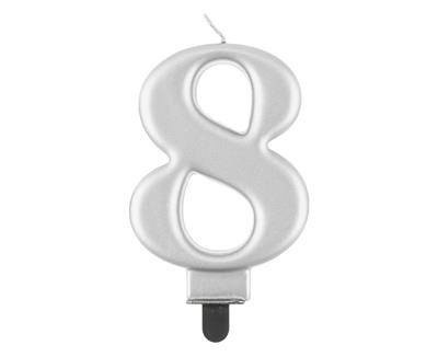 Świeczka cyferka 8, metalik srebrna 8 cm Godan Świeczka cyferka 8, metalik srebrna 8 cm Godan