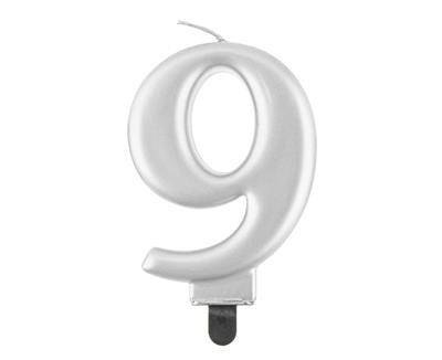 Świeczka cyferka 9, metalik srebrna 8 cm Godan Świeczka cyferka 9, metalik srebrna 8 cm Godan