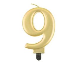 Świeczka cyferka 9, metalik złota, 8 cm Godan